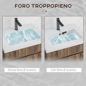 EasyComfort Mobile Lavabo da 60cm con Cassetto in Legno e Lavandino in Ceramica, Marrone Chiaro