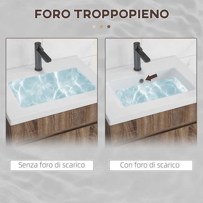 EasyComfort Mobile Lavabo da 60cm con Cassetto in Legno e Lavandino in Ceramica, Marrone Chiaro
