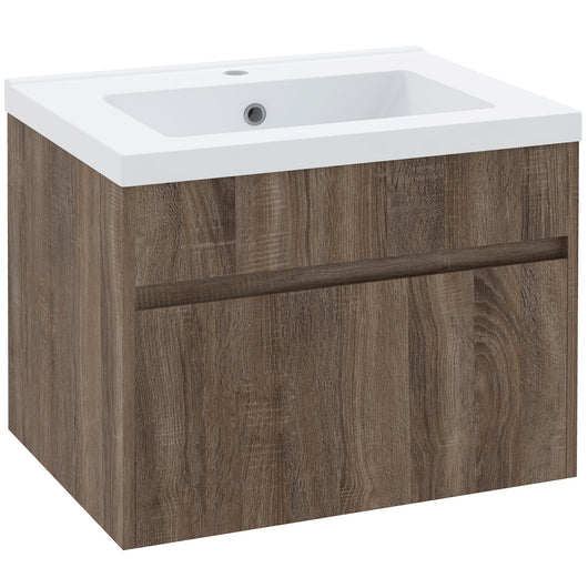 EasyComfort Mobile Lavabo da 60cm con Cassetto in Legno e Lavandino in Ceramica, Marrone Chiaro