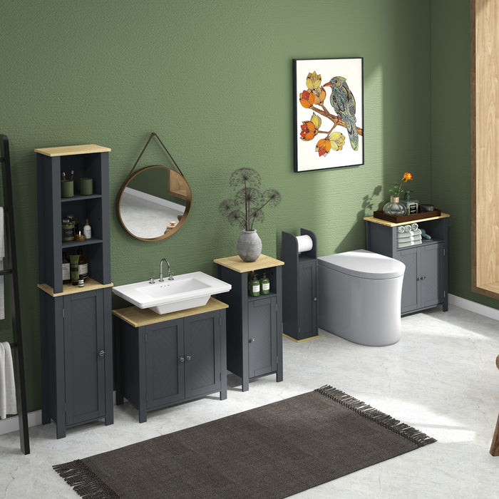 Easycomfort Mobiletto Bagno a 3 Ripiani in MDF e Truciolato con Ripiano Interno Regolabile, 60x30x80.5 cm