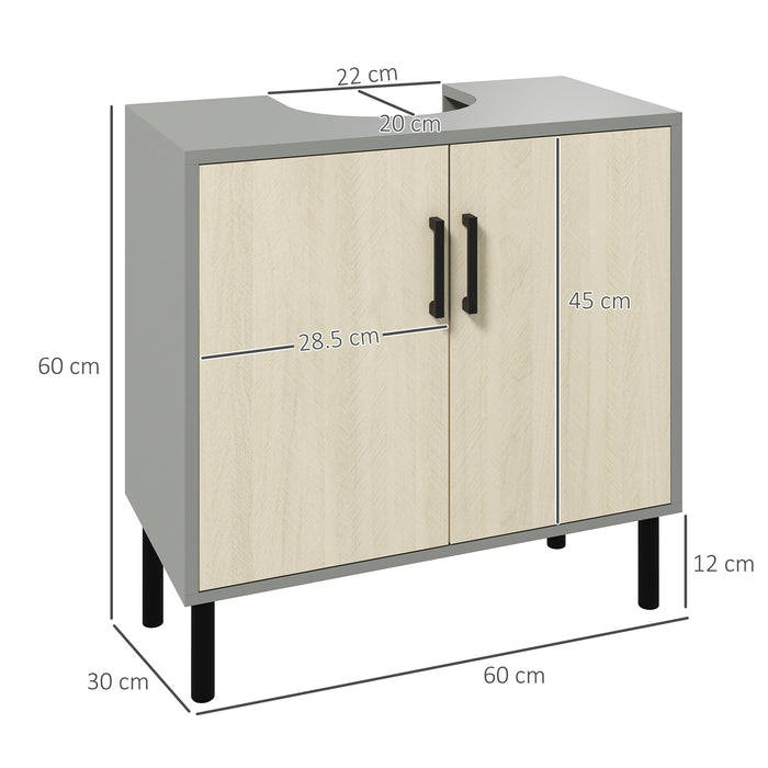 Easycomfort Mobile Bagno sottolavabo con Doppia anta e ripiano in Truciolato, 60x30x60cm, Grigio e color Quercia
