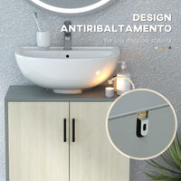 Easycomfort Mobile Bagno sottolavabo con Doppia anta e ripiano in Truciolato, 60x30x60cm, Grigio e color Quercia
