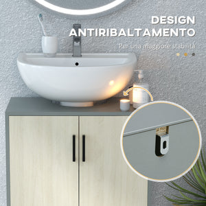 Easycomfort Mobile Bagno sottolavabo con Doppia anta e ripiano in Truciolato, 60x30x60cm, Grigio e color Quercia