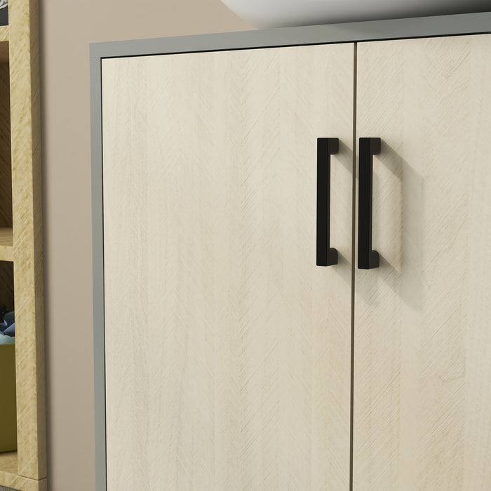 Easycomfort Mobile Bagno sottolavabo con Doppia anta e ripiano in Truciolato, 60x30x60cm, Grigio e color Quercia