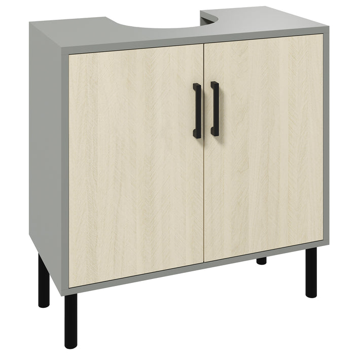 Easycomfort Mobile Bagno sottolavabo con Doppia anta e ripiano in Truciolato, 60x30x60cm, Grigio e color Quercia