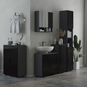Easycomfort Mobiletto Bagno in Truciolato con Cassetto e Armadietto a 2 Livelli Regolabili, 30x30x82 cm, Nero e Grigio