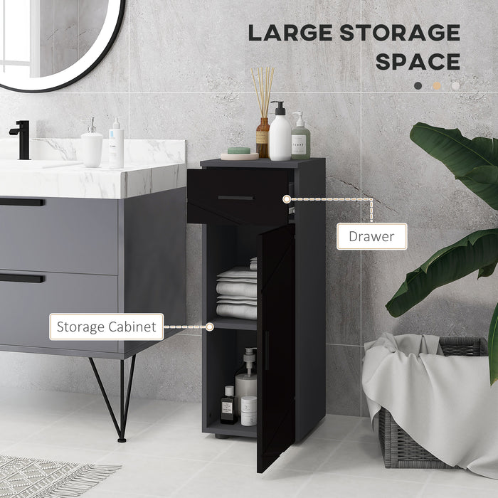 Easycomfort Mobiletto Bagno in Truciolato con Cassetto e Armadietto a 2 Livelli Regolabili, 30x30x82 cm, Nero e Grigio