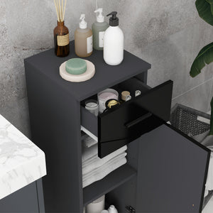 Easycomfort Mobiletto Bagno in Truciolato con Cassetto e Armadietto a 2 Livelli Regolabili, 30x30x82 cm, Nero e Grigio