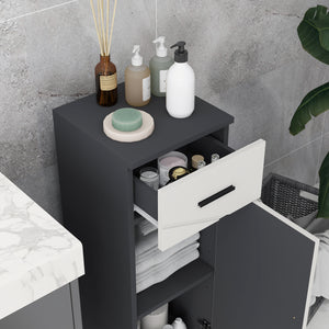 Easycomfort Mobiletto Bagno in Truciolato con Cassetto e Armadietto a 2 Livelli Regolabili, 30x30x82 cm, Grigio