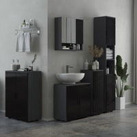 Easycomfort Armadietto con Specchiera Bagno a 2 Ante e Mensole Regolabili in Legno, 55x17x55cm, Nero