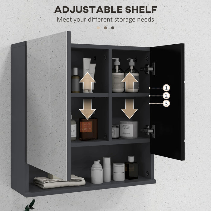 Easycomfort Armadietto con Specchiera Bagno a 2 Ante e Mensole Regolabili in Legno, 55x17x55cm, Nero