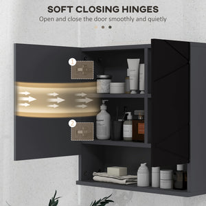 Easycomfort Armadietto con Specchiera Bagno a 2 Ante e Mensole Regolabili in Legno, 55x17x55cm, Nero