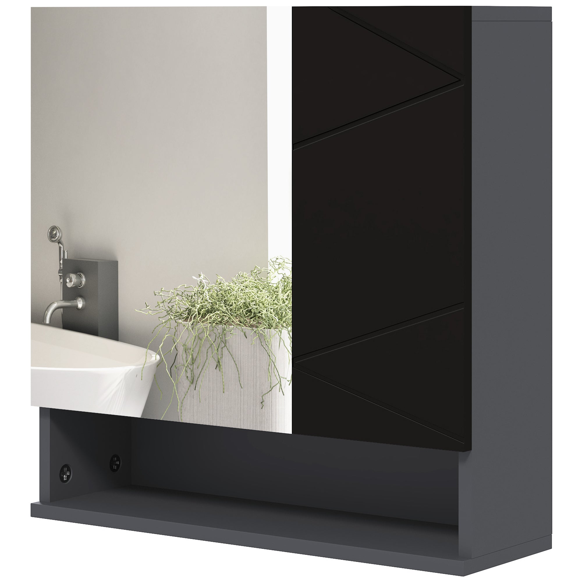 Easycomfort Armadietto con Specchiera Bagno a 2 Ante e Mensole Regolabili in Legno, 55x17x55cm, Nero