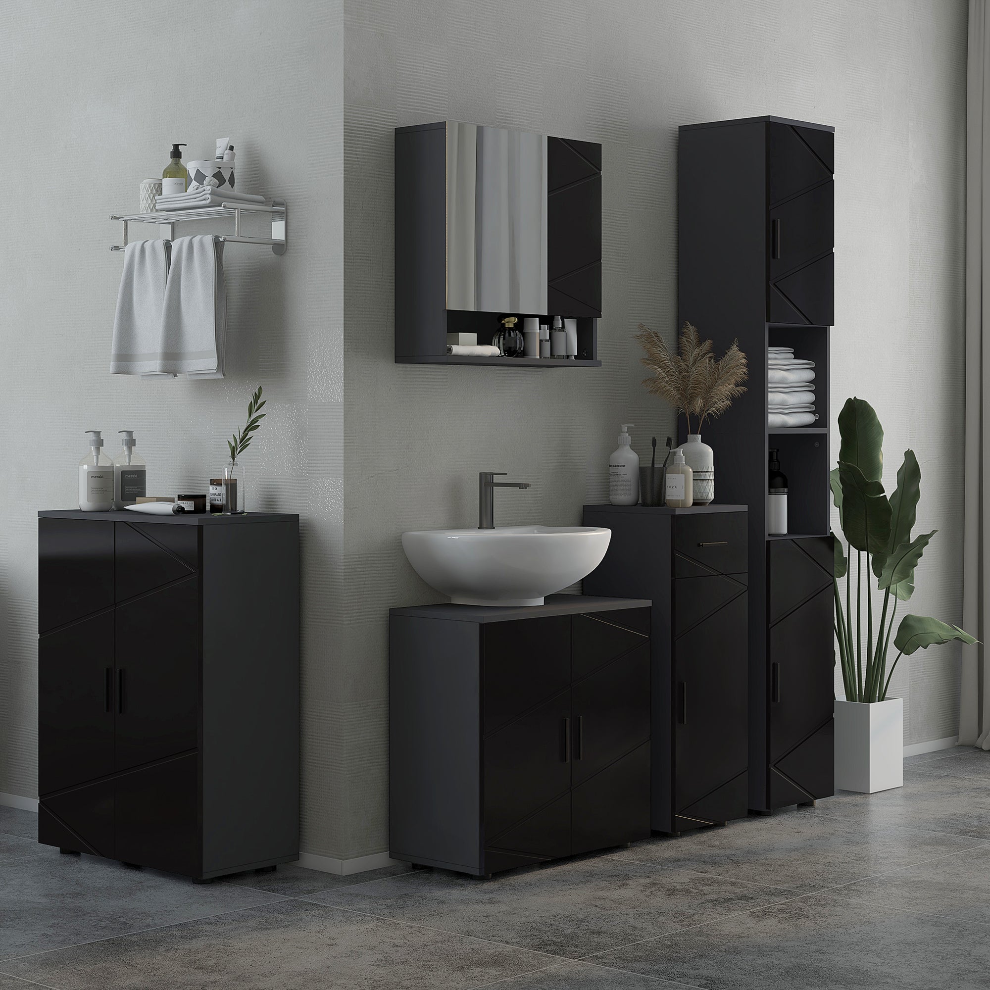 Easycomfort Mobile Sottolavabo Bagno per Piedistallo con Armadietto 2 Ante, 60x30x60cm, Nero