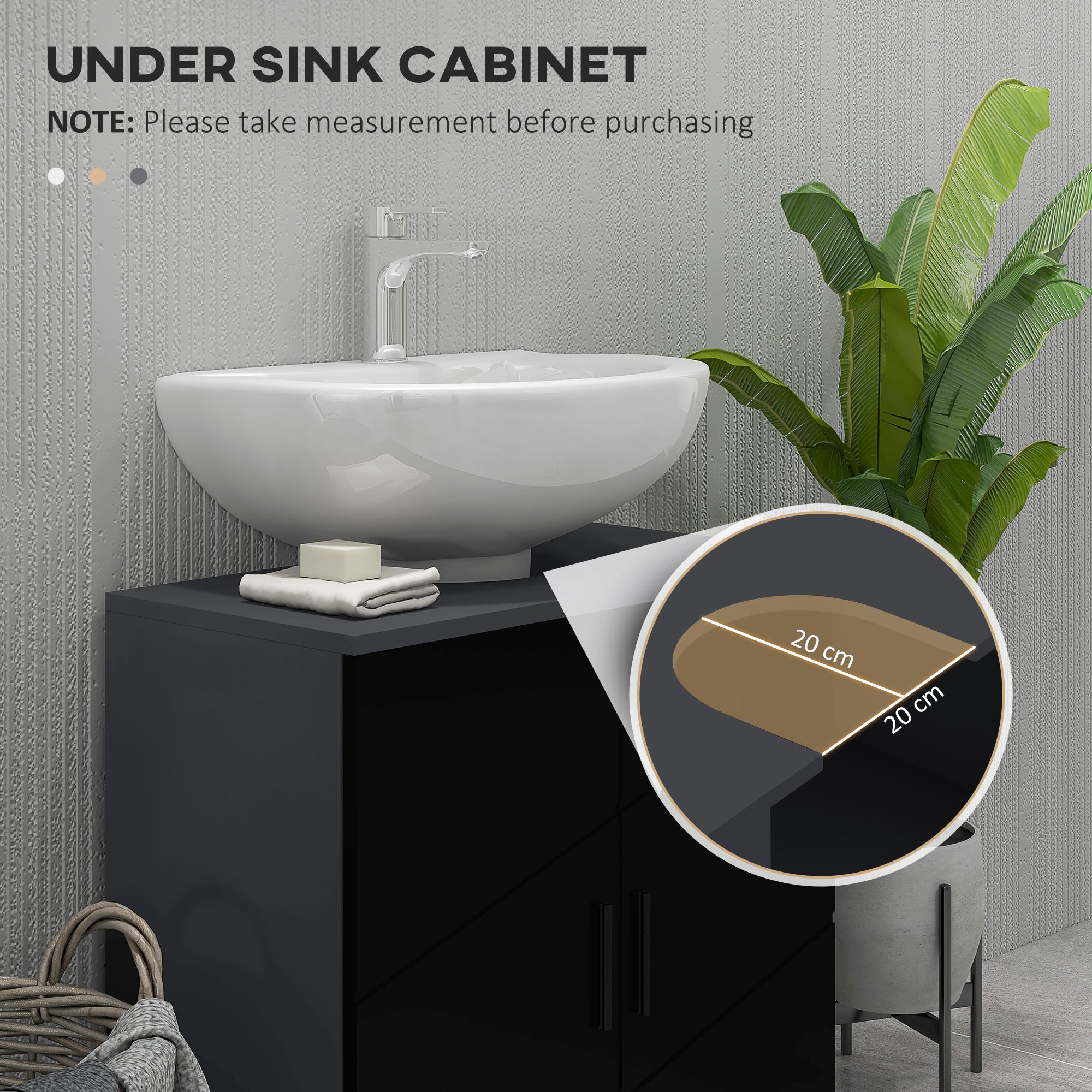 Easycomfort Mobile Sottolavabo Bagno per Piedistallo con Armadietto 2 Ante, 60x30x60cm, Nero