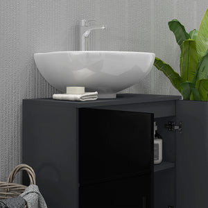Easycomfort Mobile Sottolavabo Bagno per Piedistallo con Armadietto 2 Ante, 60x30x60cm, Nero