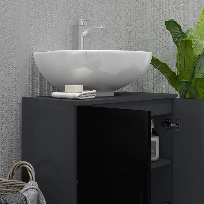 Easycomfort Mobile Sottolavabo Bagno per Piedistallo con Armadietto 2 Ante, 60x30x60cm, Nero