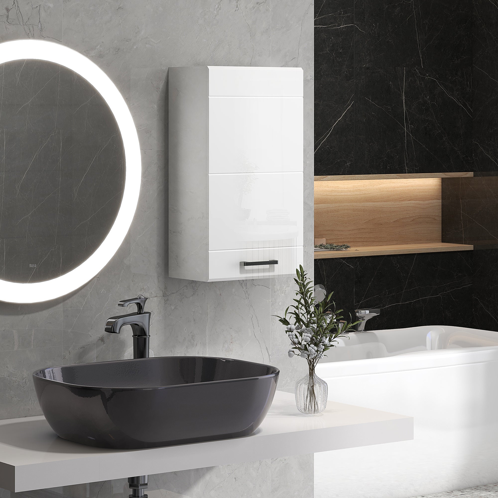 Easycomfort Mobiletto Bagno in MDF a Muro con 3 Ripiani e Ripiano Superiore Regolabile, 37x22.5x70 cm, Bianco