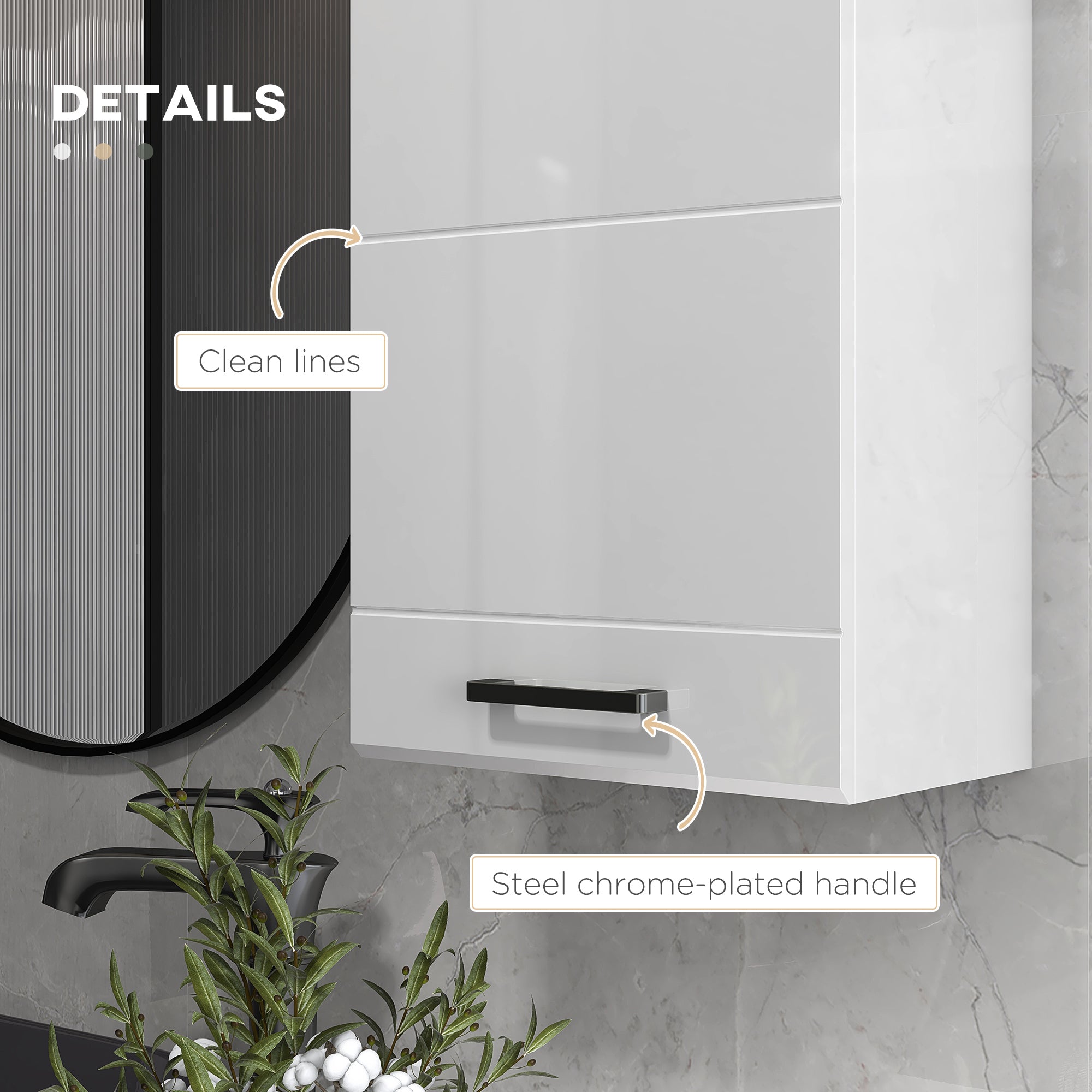 Easycomfort Mobiletto Bagno in MDF a Muro con 3 Ripiani e Ripiano Superiore Regolabile, 37x22.5x70 cm, Bianco