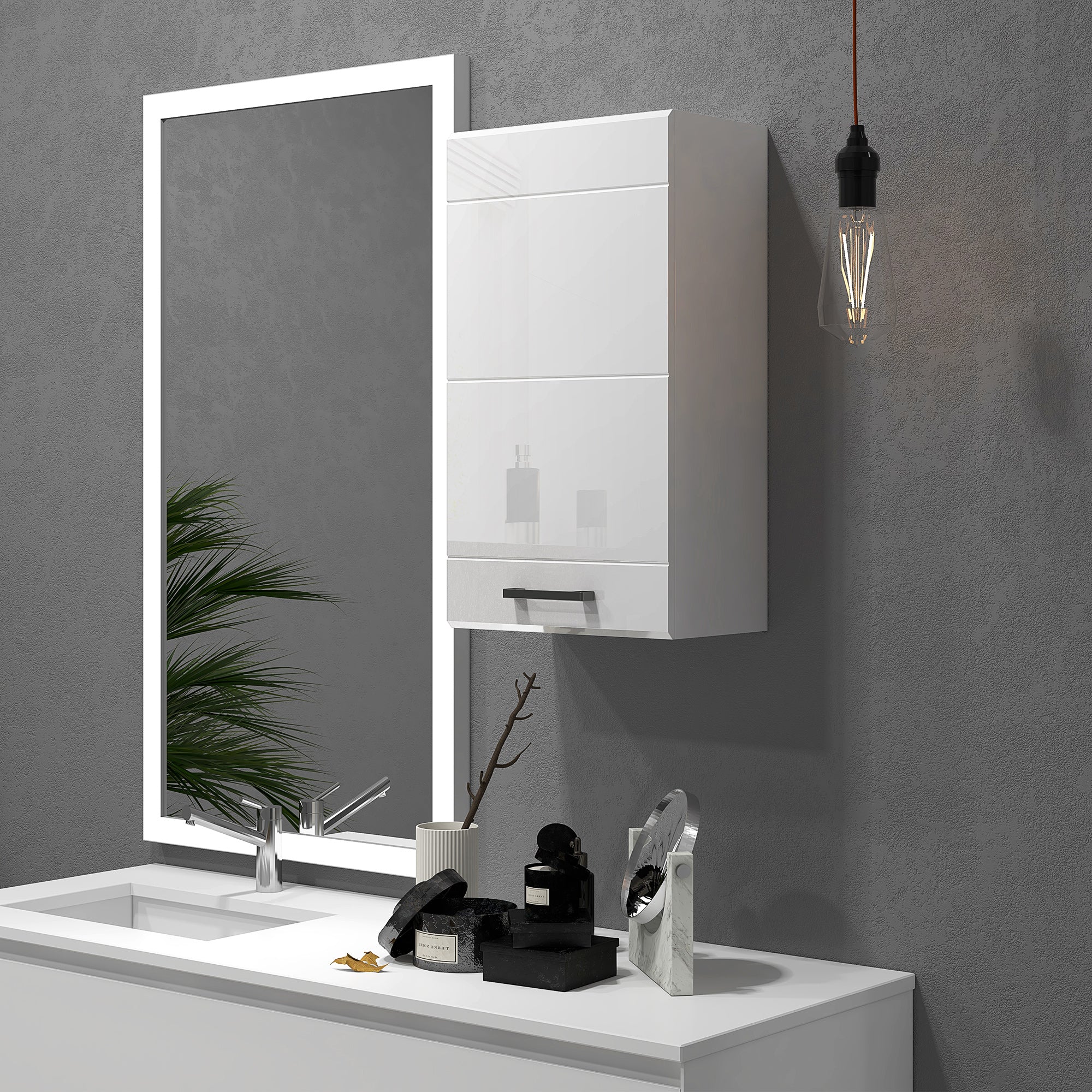 Easycomfort Mobiletto Bagno in MDF a Muro con 3 Ripiani e Ripiano Superiore Regolabile, 37x22.5x70 cm, Bianco