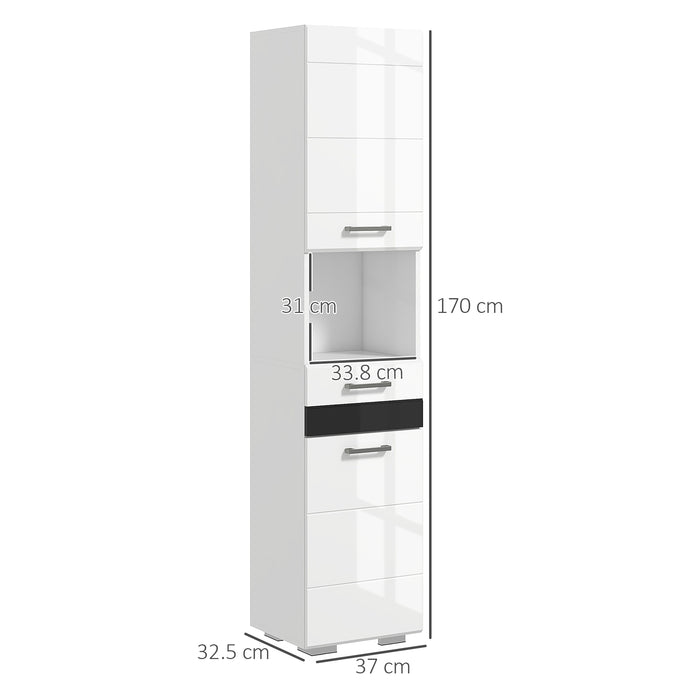 Easycomfort Colonna Bagno in MDF con Ripiano Aperto, Cassetto e Armadietto Chiuso, 37x32.5x170 cm, Bianco