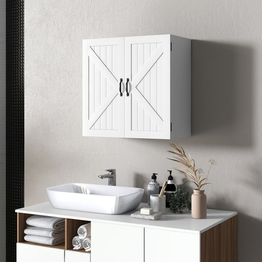 Easycomfort Armadietto Pensile Bagno in Legno Stile Country con Ripiano Regolabile, 60x30x60cm, Bianco