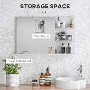 Easycomfort Specchio da Bagno a Parete con 2 Ripiani Laterali e Ripiano Inferiore, in MDF e Vetro, 75x10x48 cm, Bianco