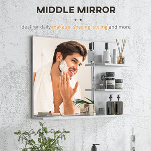 Easycomfort Specchio da Bagno a Parete con 2 Ripiani Laterali e Ripiano Inferiore, in MDF e Vetro, 75x10x48 cm, Bianco