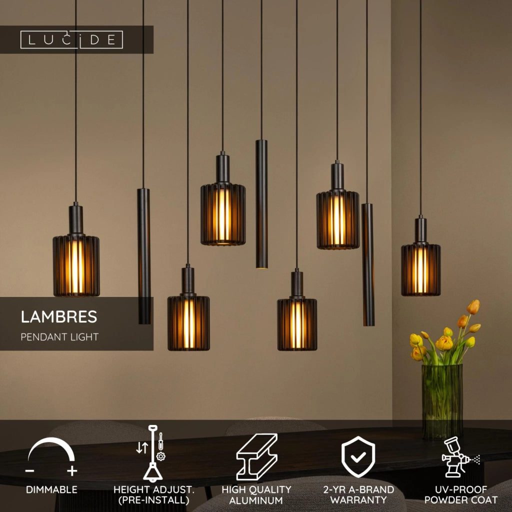 Lampada a sospensione nera LAMBRES 6xE27+3xGU10 Lucide
