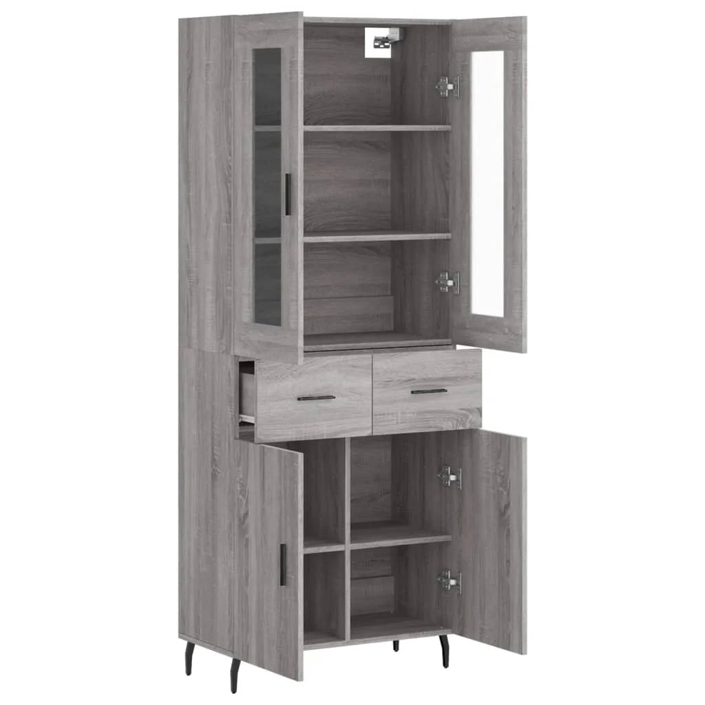Buffet credenza cassettiera armadio mobile contenitore organizer cucina soggiorno salotto rovere Sonoma alto 69,5 x 34 x 180 cm legno ingegnerizzato grigio 02_0035509