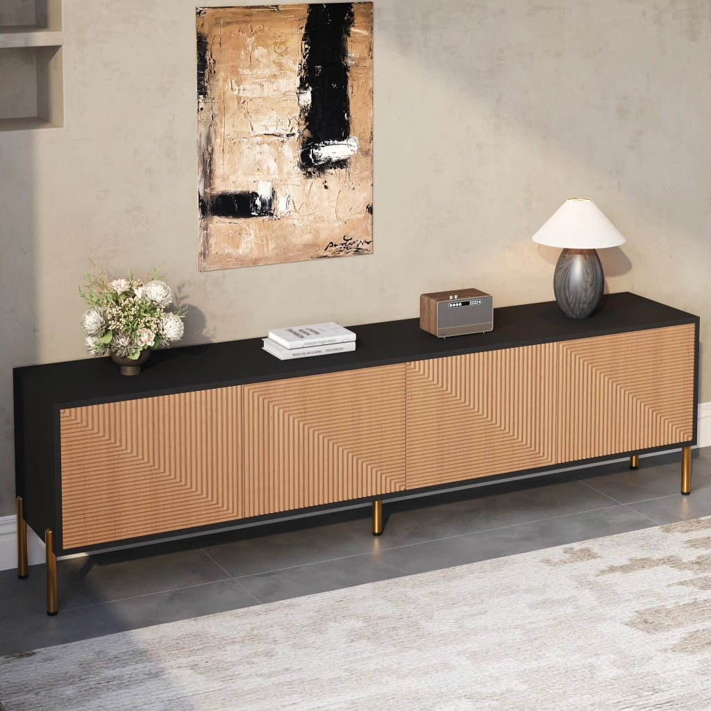Cassettiera per TV nera e naturale in truciolare; lunghezza 179 cm