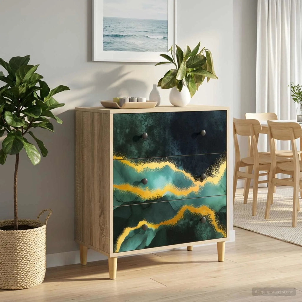 Cassettiera WIJHE Stampa in marmo turchese 66 x 36,5 x 75 cm 8007354