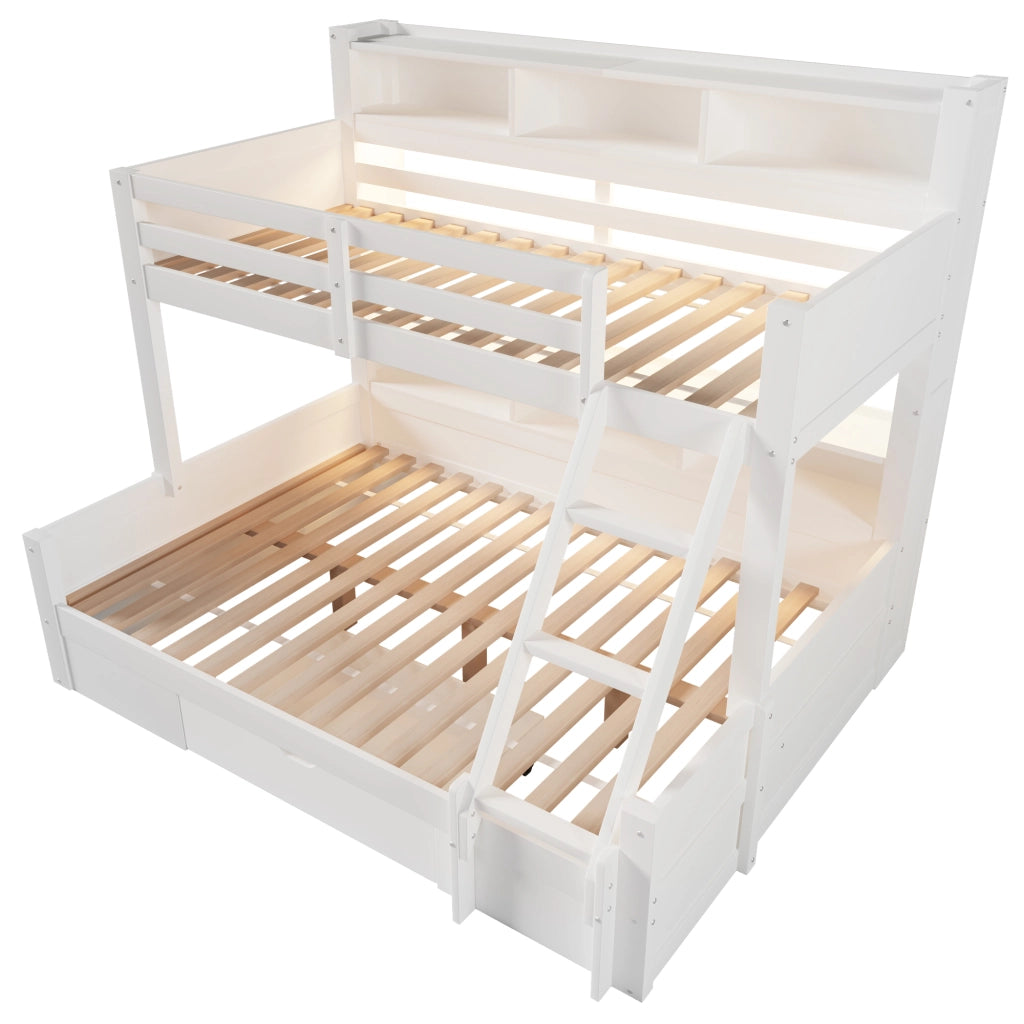 Letto a Castello 90x200 cm e 140x200 cm; con Scala; LED; Ripiani Aperti e Cassetto; Bianco