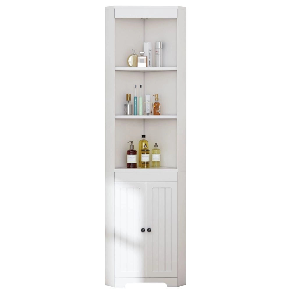 Armadio per bagno alto - Xylo - Bianco, tre scomparti, porte resistenti all'umidit??, scaffali scorrevoli