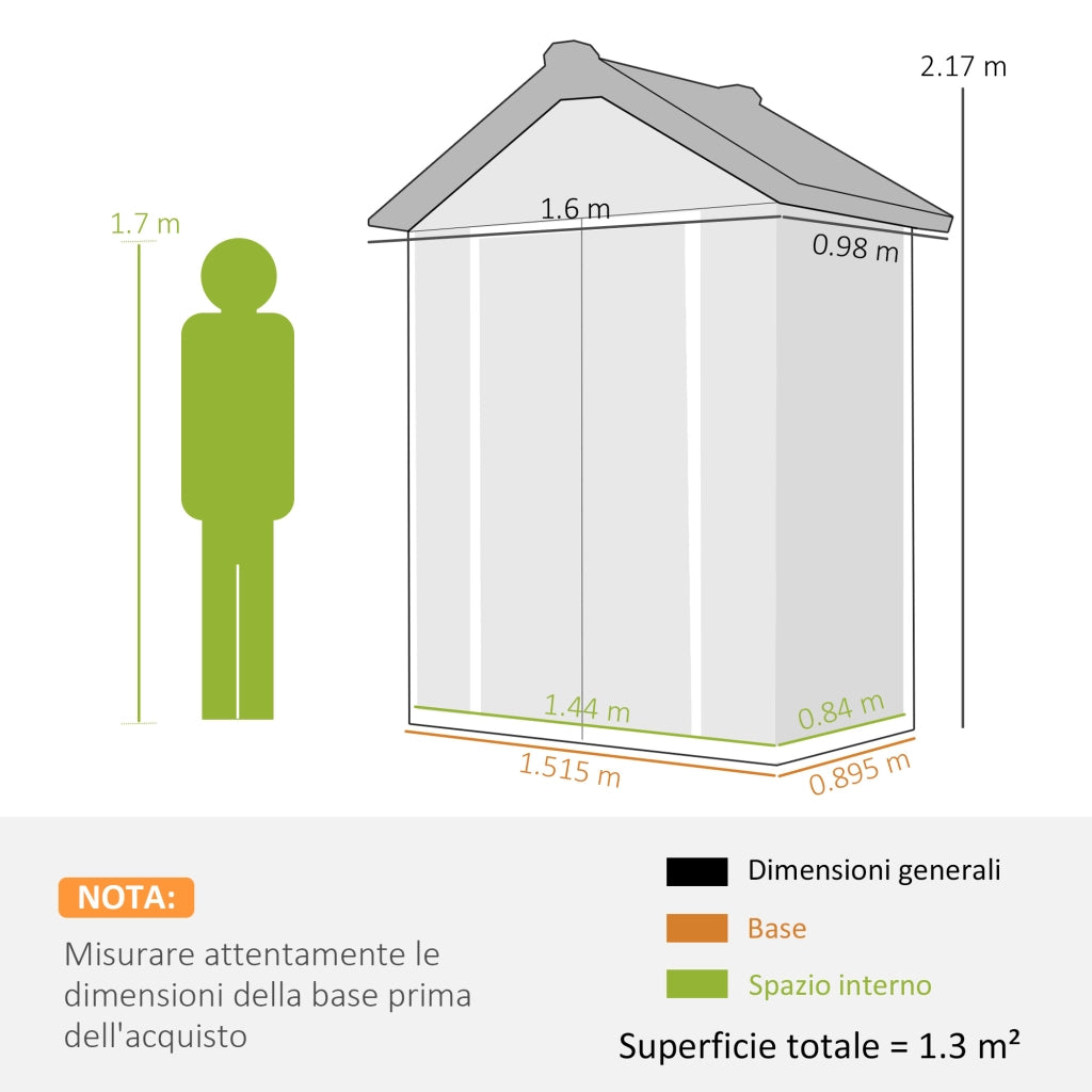 Capanno Giardino in Plastica Grigio con Doppie Porte ¨C Zephmum ¨C 160x98x217 cm