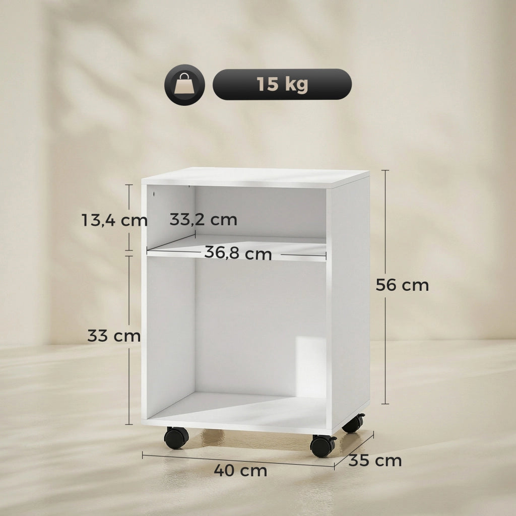 Scrivania per stampante con 2 ripiani e ruote ¨C zephmum ¨C 40x35x56 cm bianco