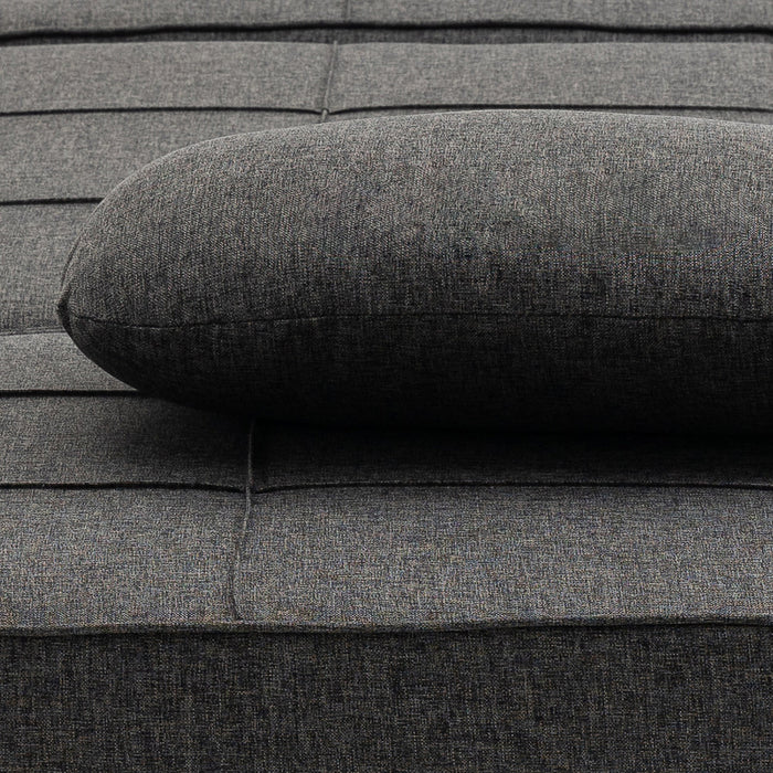 Pouf Letto Poltrona Schienale Reclinabile 95x179x78 cm in Tessuto Effetto Lino Grigio