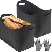 Borsa da stoccaggio per fuoco in legno - XL con guanti - 60 l grigio scuro - 55 x 30 x 40 cm - 2 pezzi.