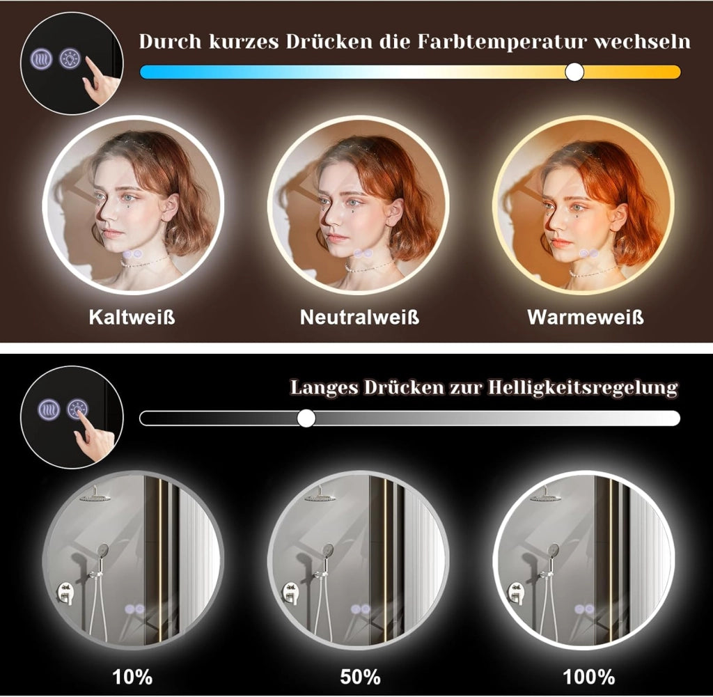 ZMH Specchio da Bagno Illuminato con Regolazione d'Intensità e Interruttore Touch