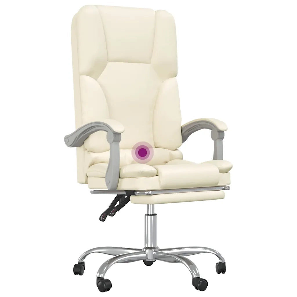 Sedia per studi-Poltrona da Ufficio Massaggiante Reclinabile Crema Similpelle 218379
