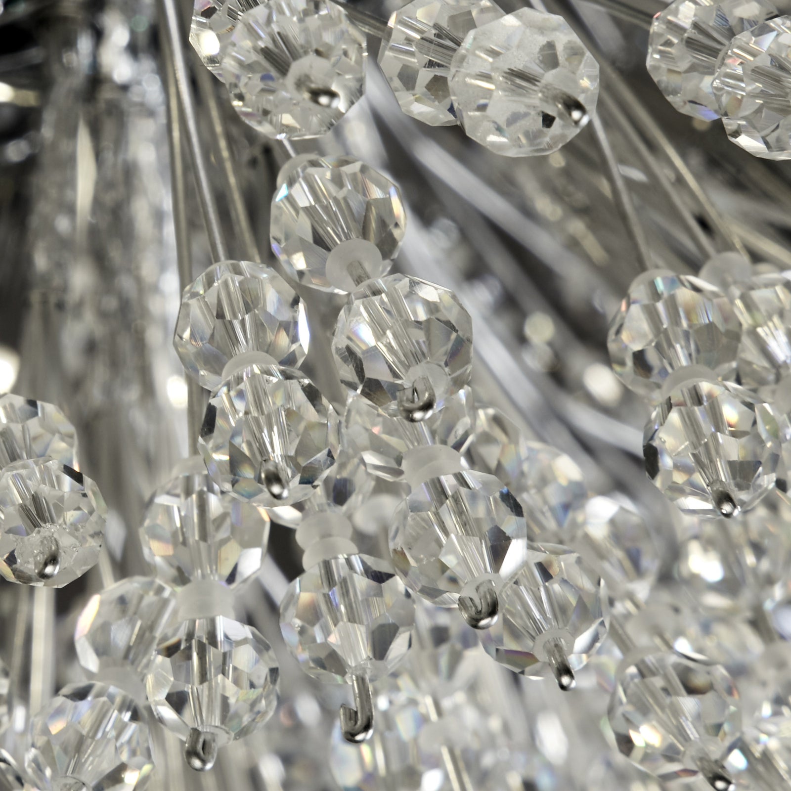 Lampadario Contemporaneo Sprazzo Sole Acciaio Cromo Vetro Trasparente 7 Luci G9