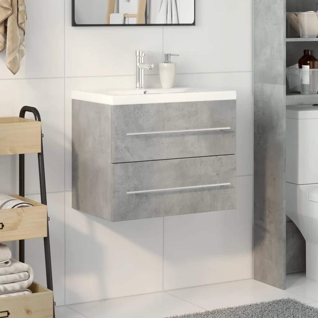 Set Mobili da Bagno | Armadio da bagno 2 pz Grigio Cemento in Legno Multistrato