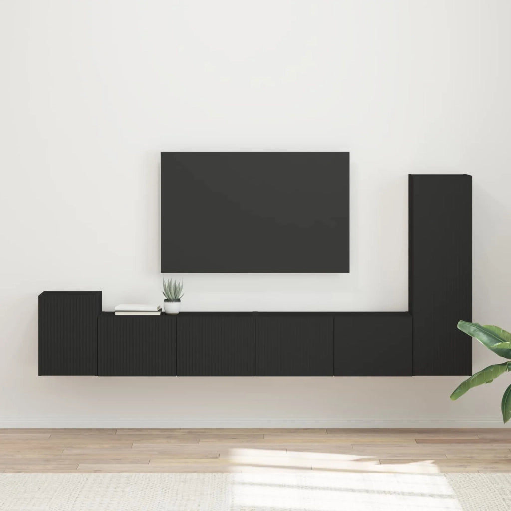 Set mobile TV Montaggio a parete 3 pcs Nero Legno multistrato
