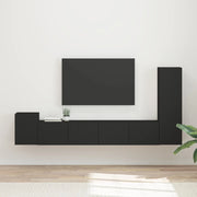 Set mobile TV Montaggio a parete 3 pcs Nero Legno multistrato