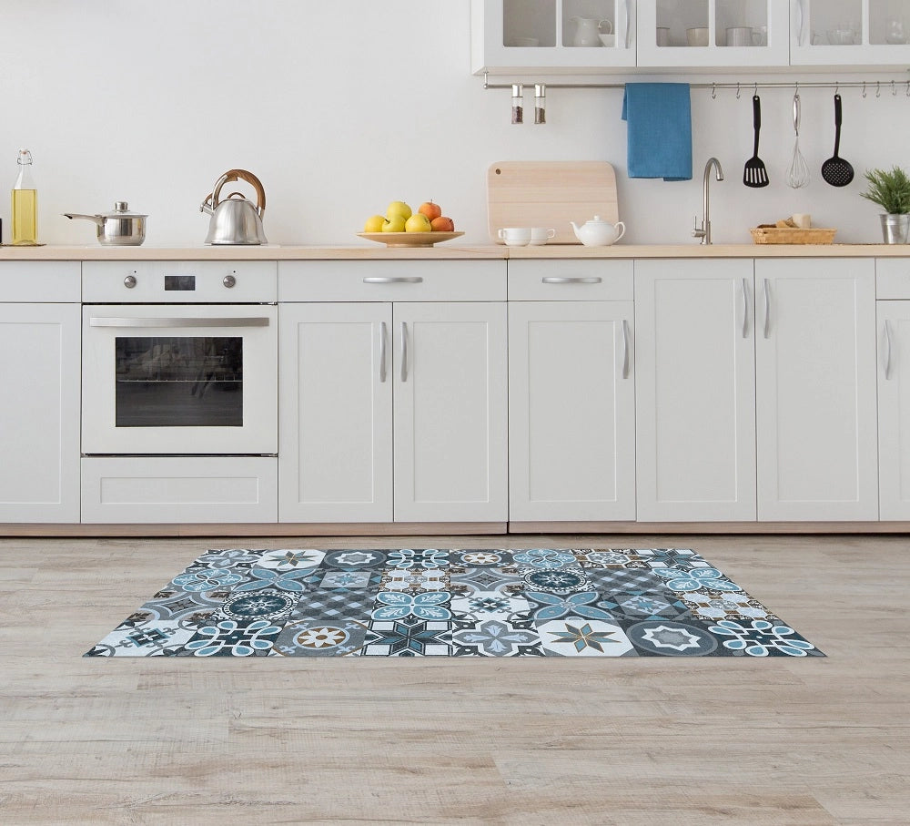 Tappeto Cucina Antiscivolo Made in Italy Passatoia Antimacchia Multiuso Corridoio Soggiorno Lavabile in Lavatrice - 50x500 - Mattonella Acqua