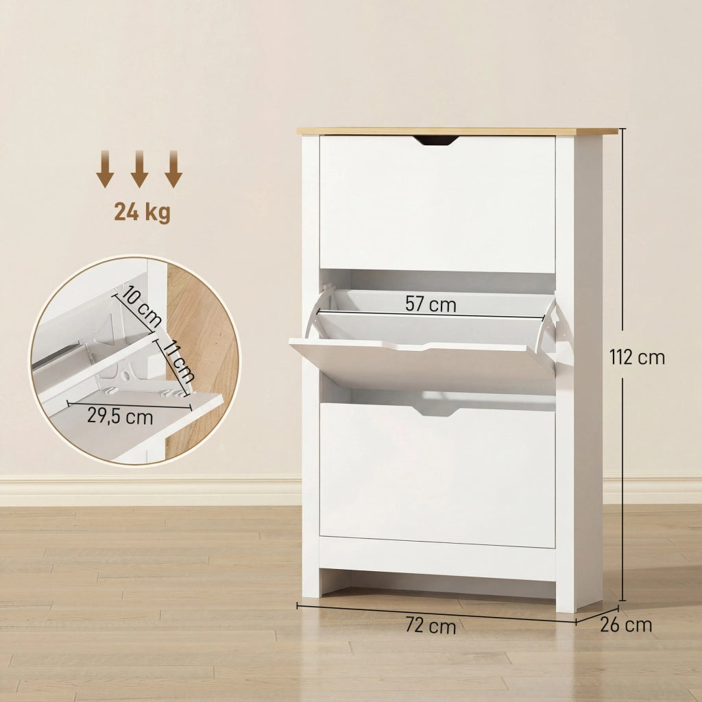 Armadio per scarpe con 3 ante ¨C zephmum ¨C bianco e marrone 72x26x112 cm