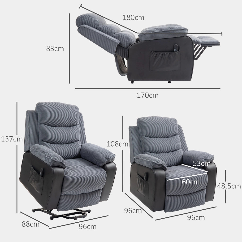 Poltrona reclinabile elettrica con rivestimento in tessuto corda e tasche laterali ¨C Zephmum ¨C Grigio scuro