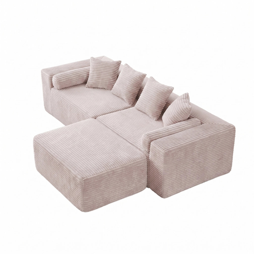 Divano angolare modulare a 3 pezzi beige con chaise longue ampia imbottito in schiuma e molle senza attrezzi