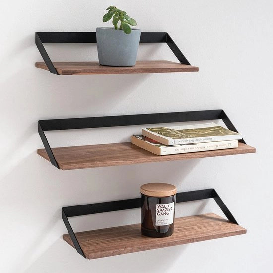 Set di 3 Pannelli Fluttuanti in Metallo e Finitura in Legno | Decorazione per Parete e Magazzino per Ogni Ambiente