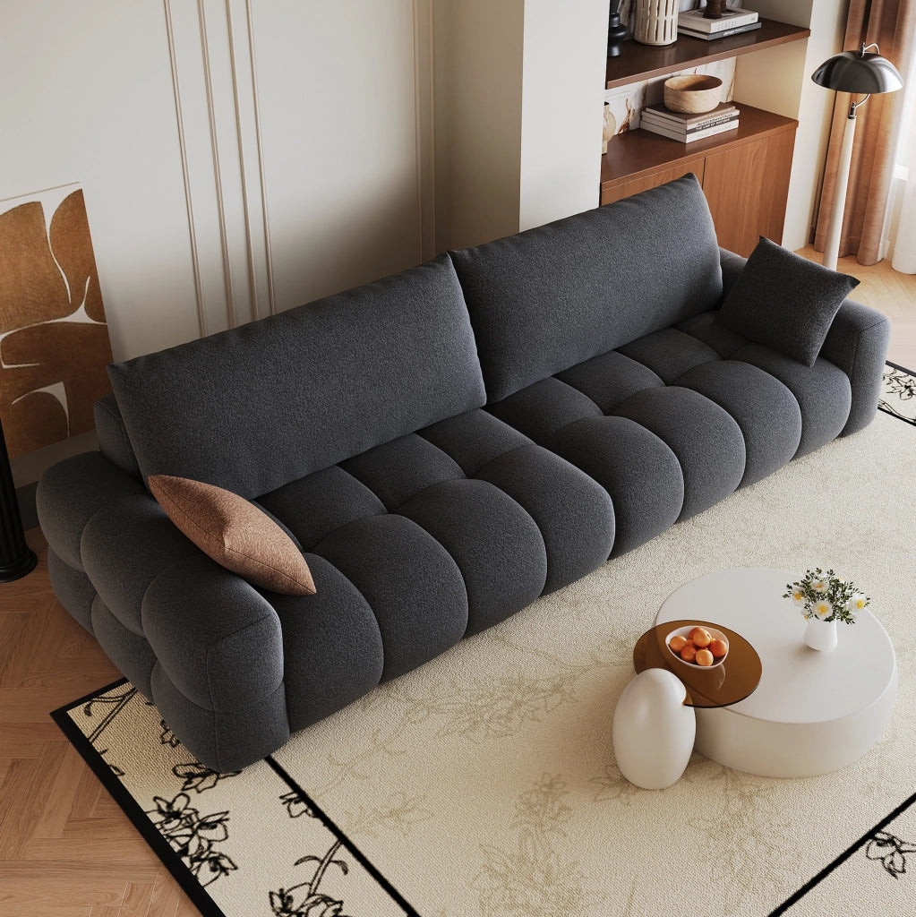 Divano modulare con chaise longue in tessuto, grigio scuro